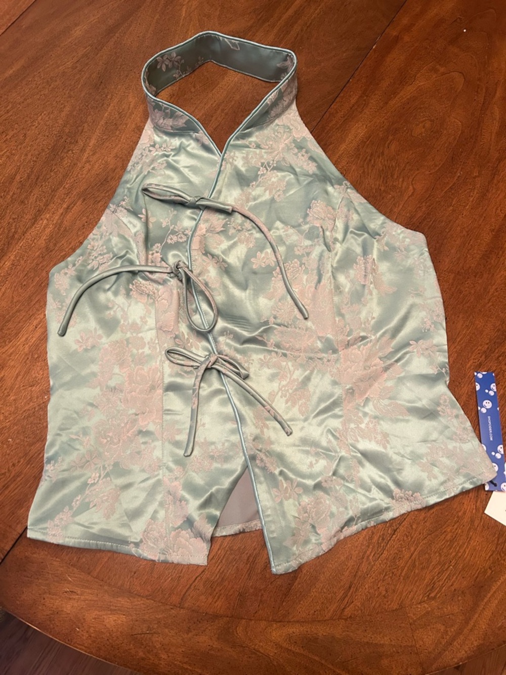 Cider Floral Jacquard Halter Crop Top in Sage